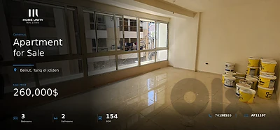 3-bedroom apartment is available for sale in Tariq el Jdideh, Beirut