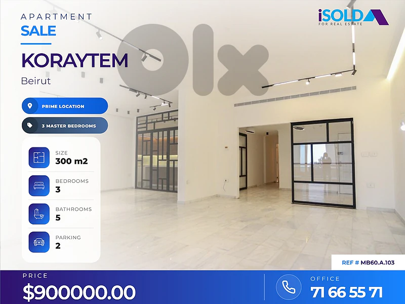 "Strategic location" 300 m2 apartment 4sale in Koraytem - قريطم