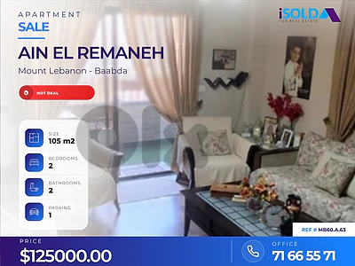 2 bedroom apartment 4sale in Ain El Remmaneh - شقة في عين الرمانة