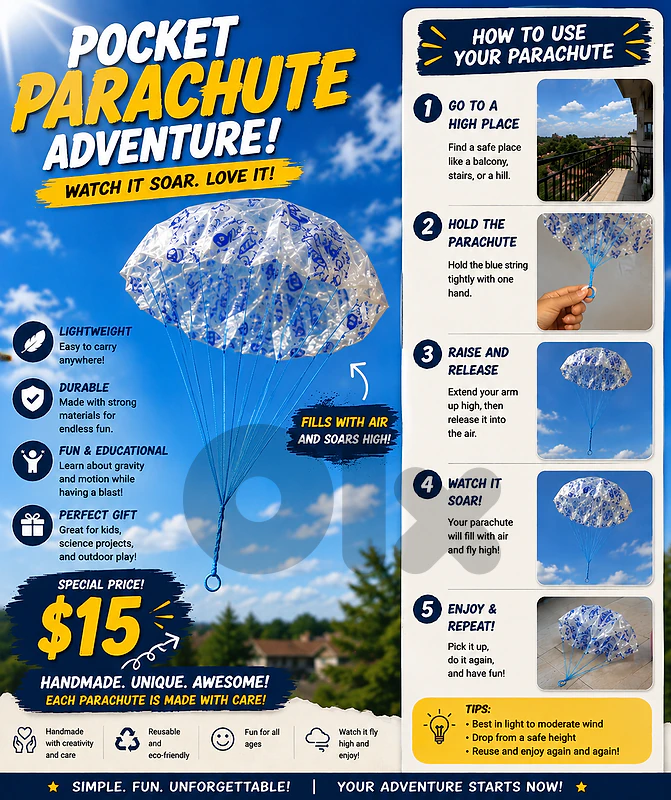 Pocket Parachute - Handmade by a 9-Year-Old Kid