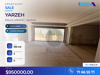 LUX Apartment + Huge Garden 4 Sale in Yarzeh - شقة في اليرزه