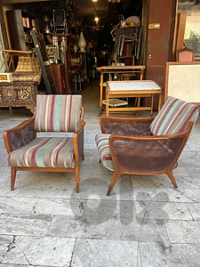 Mid-century pair of Armchairs rattan very good condition 750 $