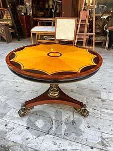 Inlayed Mahogany Center Table with Brass detailing and Claw foot