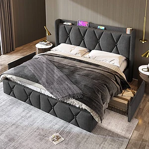 Upholstered Bed with Charging, USB Charging Function