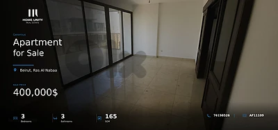 3-bedroom apartment for sale in Ras Al Nabaa, Beirut