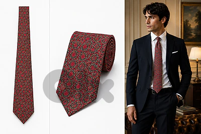 Hermès Paris 100% Silk Tie - Red Pattern