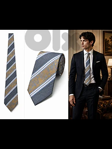 Valentino Made in Italy Silk Tie - Blue & Gold Striped