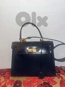 Vintage Navy Blue Top-Handle Bag – Classic Kelly Silhouette with Strap