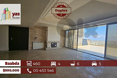 Baabda 460m2 | 25m2 Terrace | Luxury Duplex | Panoramic Sea View | OH