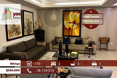 Bikfaya 170m2 | 80m2 Terrace | Prime Location | Mountian View | TCH