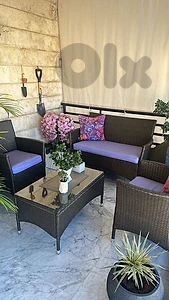 Outdoor Garden Furniture Set – 4 Pieces with Glass Table