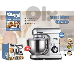 DSP KM3057, 1300W, 7Ltr, 3 in 1 Stand Mixer stainless steel Bowl