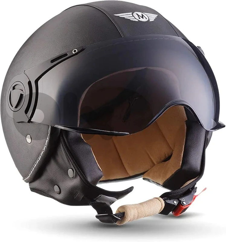 moto helmet black leather