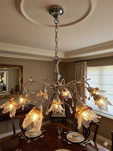 🌟 Magnificent 8-Light Floral Glass 🌟 Magnificent 8-Light Floral Glass