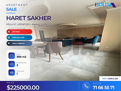 Hot deal,  Apartment + open sea view 4 sale in Haret Sakher -حارة صخر