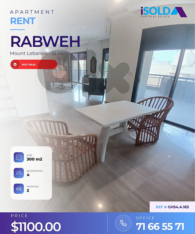 Hot deal,Semi-Furnished Apartment for rent in Rabweh - شقة في الربوه