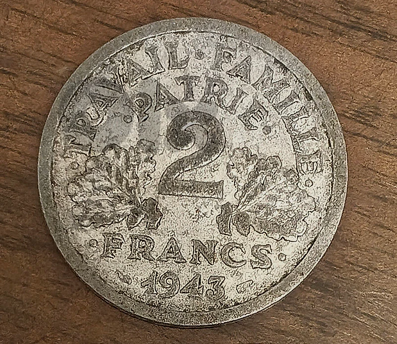2 Francs 1943 aluminum - key date٢ فرنك ١٩٤٣
