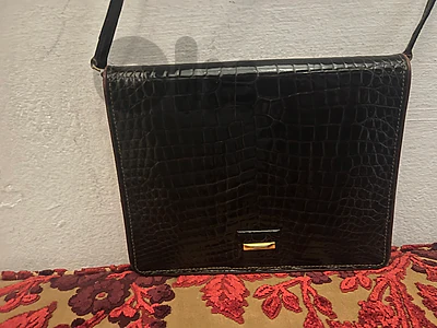 Vintage Black Crocodile-Embossed Leather Bag (Not Original)