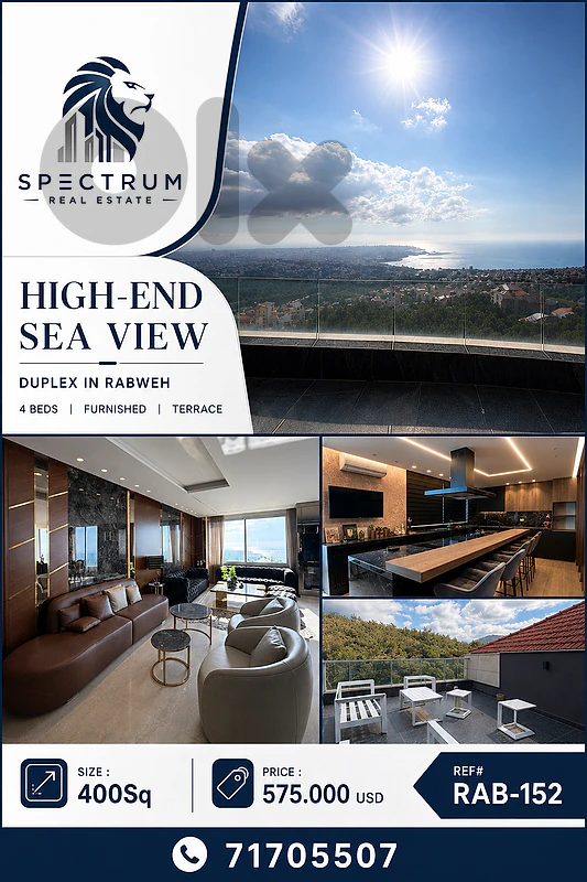 HIGH-END | SEA VIEW | DUPLEX IN RABWEH | 4 BEDS, (RAB-152) N.W