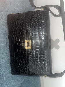 Stunning Vintage Genuine Crocodile / Alligator Handbag - Glossy Black