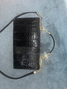 Vintage Genuine Black Snakeskin / Python Top Handle Bag