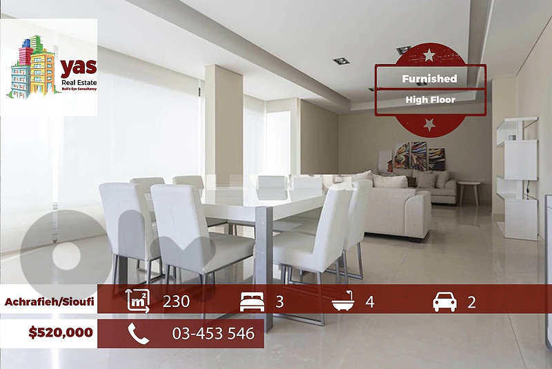 Achrafieh/Sioufi 230m2 | Furnished | Open View | High Floor | OH