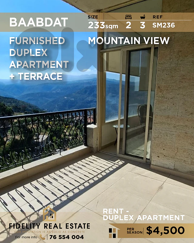 Apartment duplex for rent Baabdat SM236 شقة دوبلكس للإيجار في بعبدات
