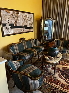 French-Italian 3 seater couch + 4 arm chairs