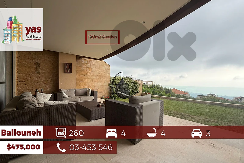 Ballouneh 260m2 | 150m2 Garden | panoramic View | Upgraded | TYT
