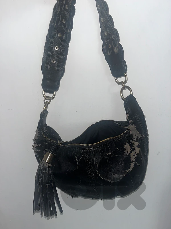 Nine West Black Hobo Bag with Braided Strap & Tassel