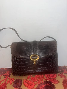 Vintage 1960s Genuine Alligator Crocodile Skin Shoulder Bag Gold Clasp