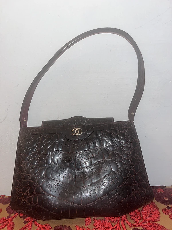 Rare Vintage Mid-Century Genuine Sea Turtle Leather Handbag Burgundy