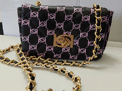 Brand New Bebe Quilted Chain Bag - Black & Pink Monogram