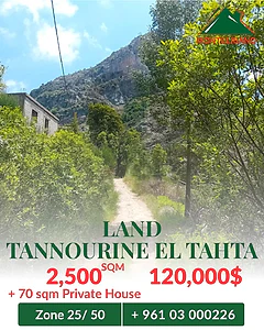 2,500 sqm Land For Sale in Tannourine El Tahta + 70 sqm Private House
