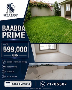 AMAZING APARTMENT FOR SALE IN BAABDA PRIME WITH TERRACE , (BA-168)