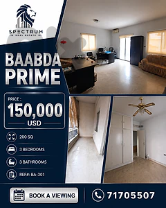 SUPER CATCH! 3 BEDROOMS APARTMENT FOR SALE IN BAABDA PRIME, (BA-301)