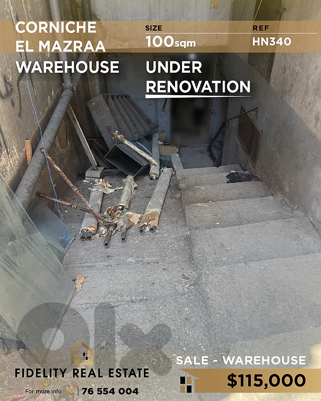 Warehouse for sale in Corniche El Mazraa HN340 مستودع  للبيع في كورنيش