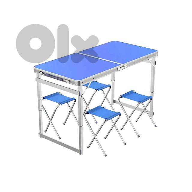 Picnic Table Set, Height-Adjustable Camping Table with 4 Chairs