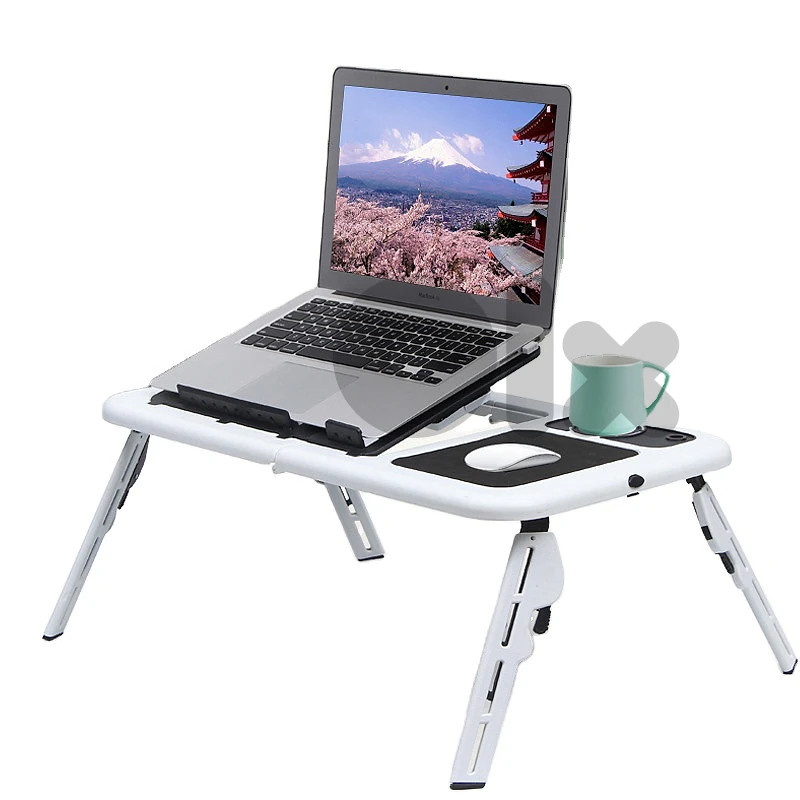 Adjustable Laptop Table with USB Fans, Built-In Tray & Mouse Pad