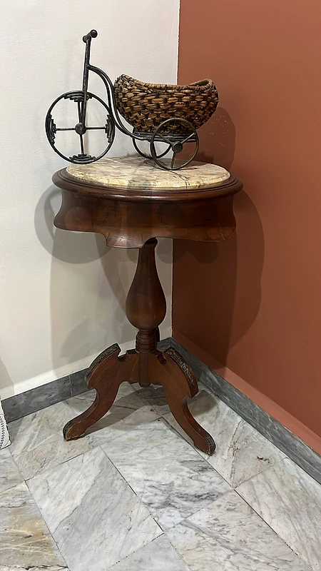 Solid wood corner table.