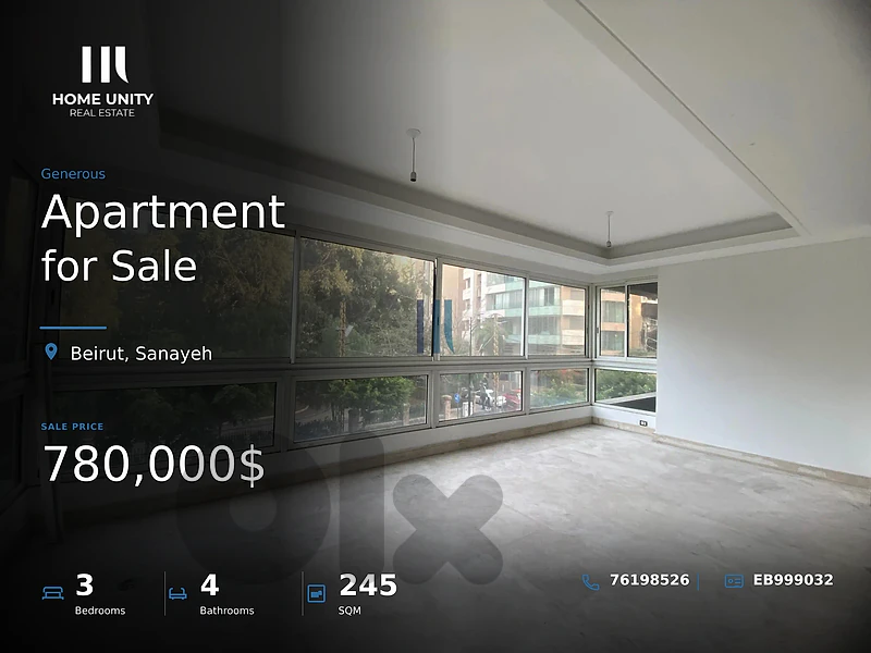 3-bedroom apartment for sale in Sanayeh, Beirut
