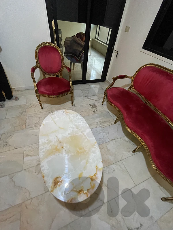 Vintage Louis XVI Living Room Set with Marble Tables