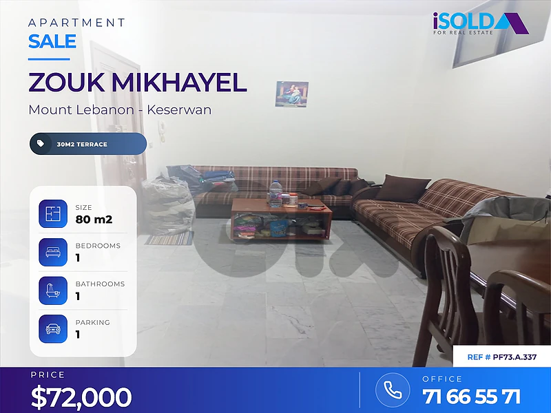 70 sqm apartment + 30m2 terrace sale in Zouk mikhayel-PF73.A.337