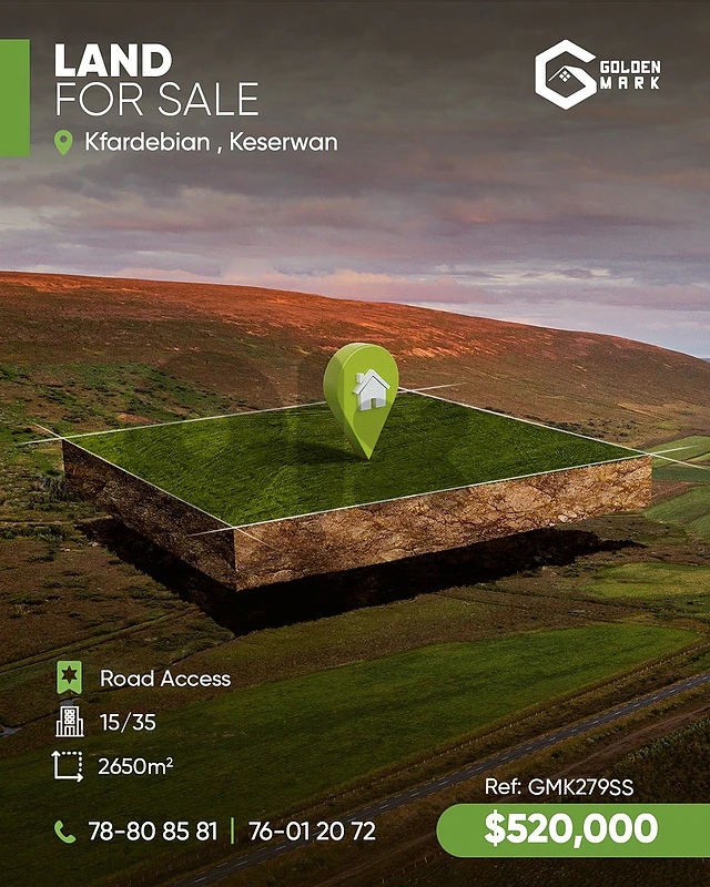 GMK279SS -  Land For Sale In Kfardebian - أرض للبيع في كفردبيان