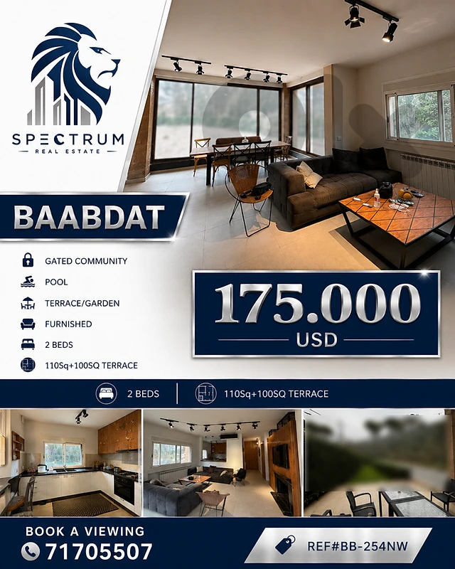 GATED COMMUNITY | POOL | FURNISHED | BAABDAT | GARDEN, (BB-254) N.W