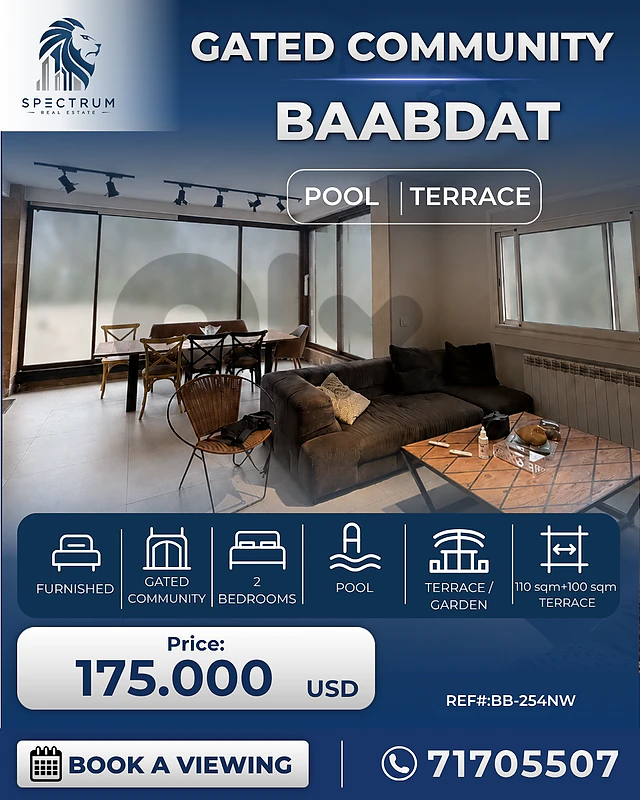 GATED COMMUNITY | POOL | FURNISHED | BAABDAT | GARDEN, (BB-254) N.W