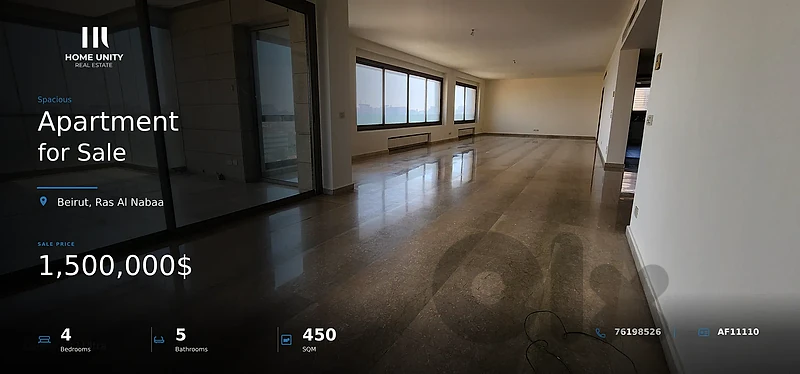 4-bedroom apartment for sale in Ras Al Nabaa, Beirut