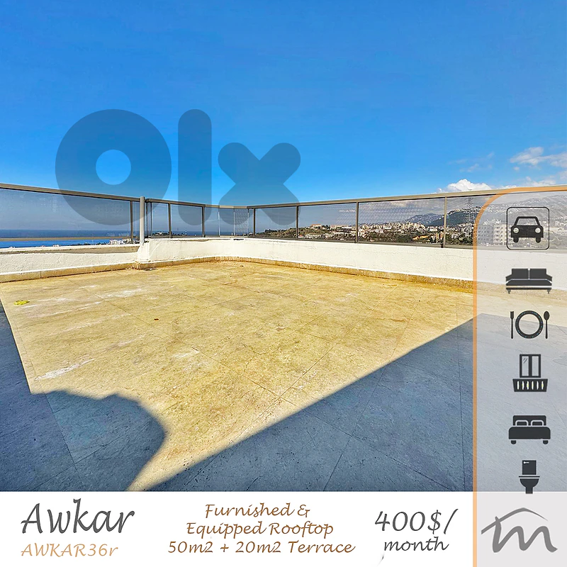 Awkar | Furnished/Equipped 1 Bedroom Rooftop + Terrace | Balcony