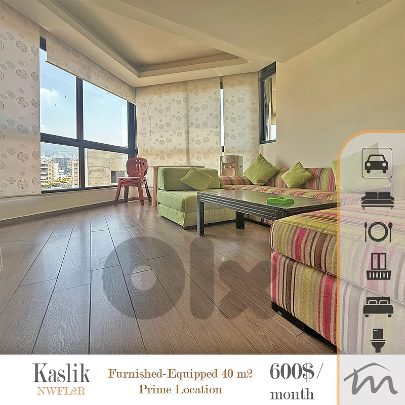 Kaslik | Furnished 40m² Apartment | Prime Location | Calm Neighborhood