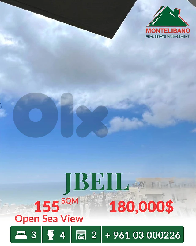 155 sqm Apartment For Sale in Jbeil جبيل with Open Sea View